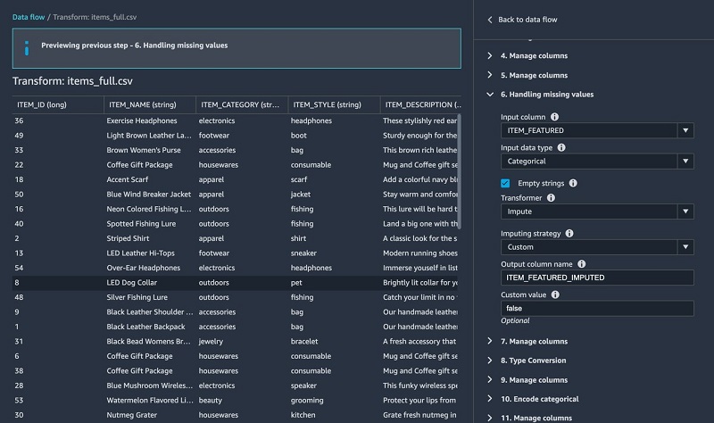 Fill in missing values using the built-in Handling missing values&nbsp;transform.