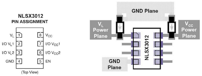 Placing the capacitors close to the VL and VCC power pins