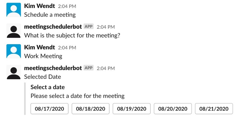 The following screenshot shows the bot’s response.