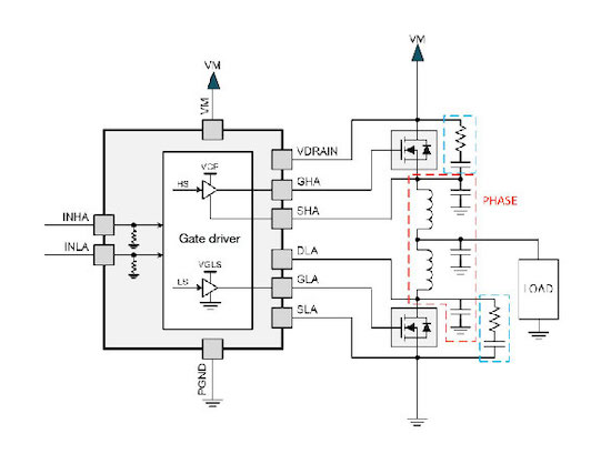 Hyperedge- , PCB Design, Hardware Design, Electronics Design, Schematic with parasitics added to the phase path (PHASE) and additional snubbers
