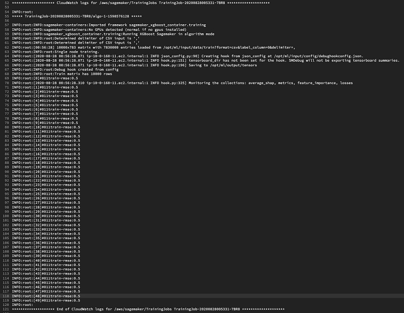 Hyperedge- , PCB Design, Hardware Design, Electronics Design, The following screenshot shows the Amazon CloudWatch logs, also printed on the Logs tab, which indeed show that the train-rmse is staying steady at 0.5 and isn’t decreasing.
