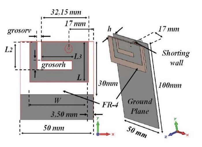 Hyperedge- , PCB Design, Hardware Design, Electronics Design, A 3D render of a PIFA antenna, designed by students at Universiti Malaysia Perlis.