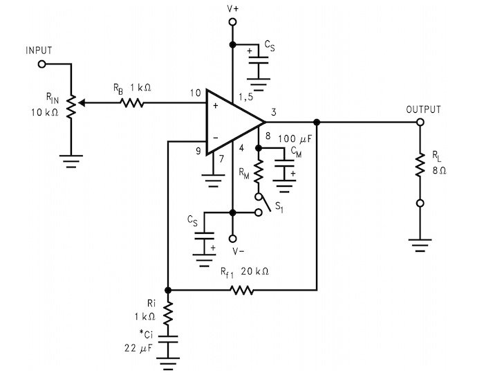The LM3886 circuit diagram.