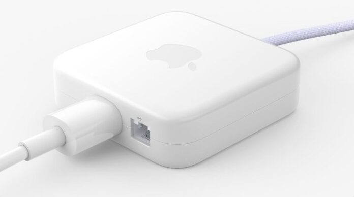 The M1 iMac’s power supply sports magnetic connector, Ethernet port