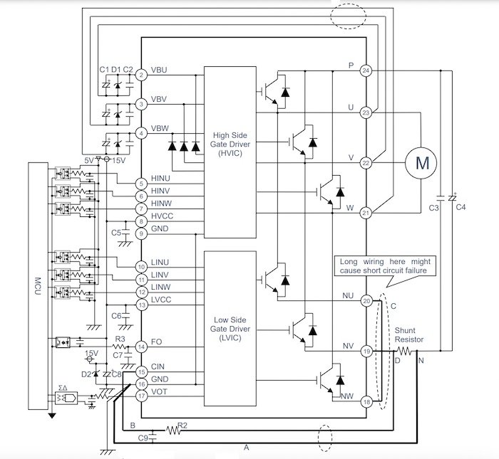 An example of an opto-isolated application circuit schematic for the BM64x series. 