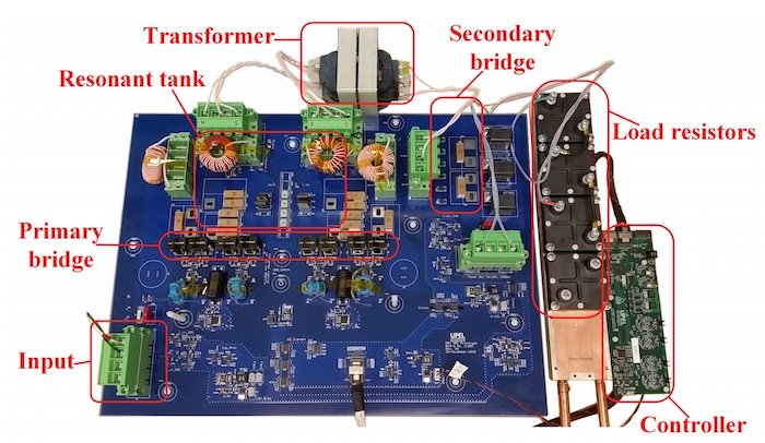 Hyperedge- , PCB Design, Hardware Design, Electronics Design, Test setup of the series resonant converter with active ZVS-based soft-switching enabling wide load operation.