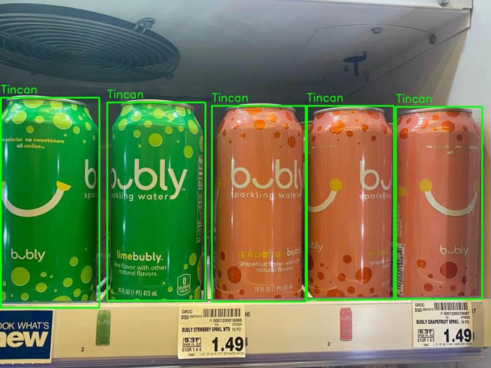 Hyperedge- , PCB Design, Hardware Design, Electronics Design, The image shows a vertical refrigerator with bounding boxes around 5 cans. 5 cropped can images are sent to the next classification model.