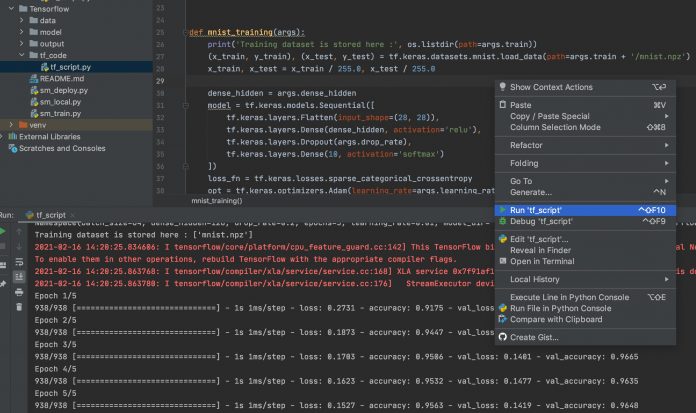 Run your TensorFlow job on Amazon SageMaker with a PyCharm IDE