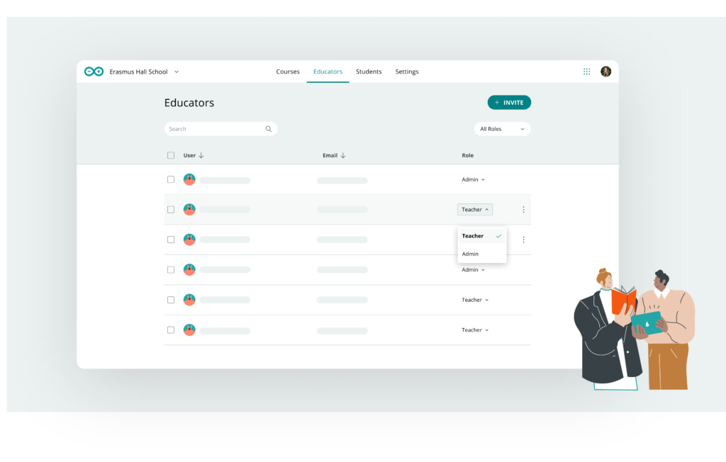 Teacher and admin roles in Arduino Classroom