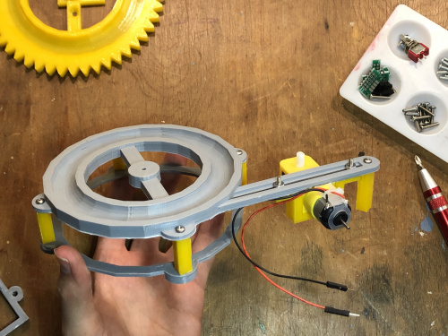 Hobby Motor assembly attached to bearing base assembly