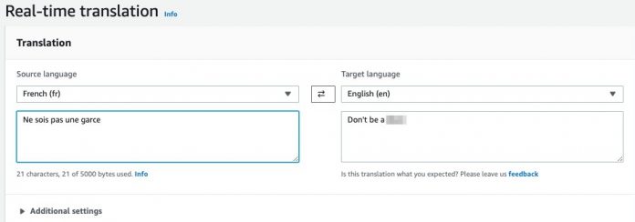 Apply profanity masking in Amazon Translate