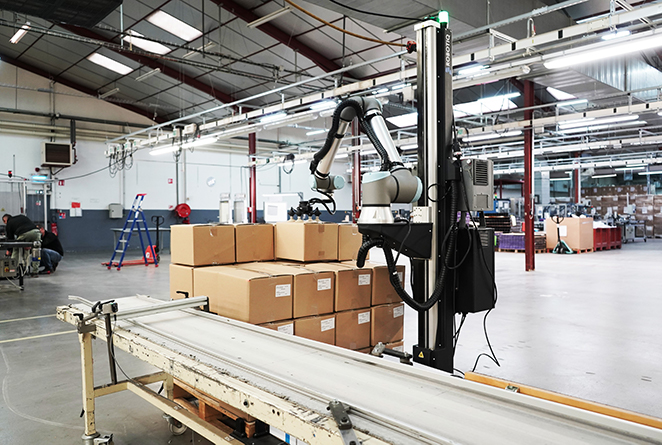 Hyperedge- , PCB Design, Hardware Design, Electronics Design, The Robotiq Palletizing Solution being used at Alliora to palletize gift boxes.