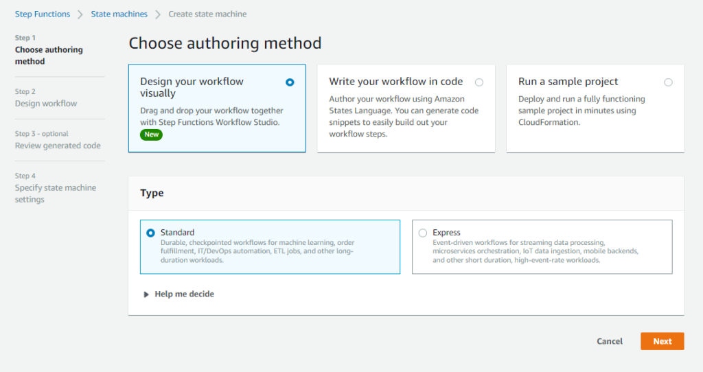 AWS Step Functions - Create workflow