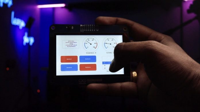 This all-in-dashboard uses the Arduino GIGA Display Shield to control appliances