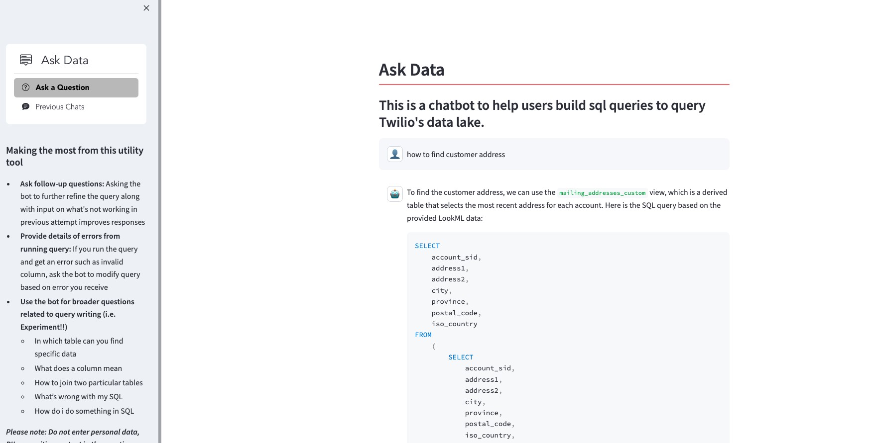 AskData user interface