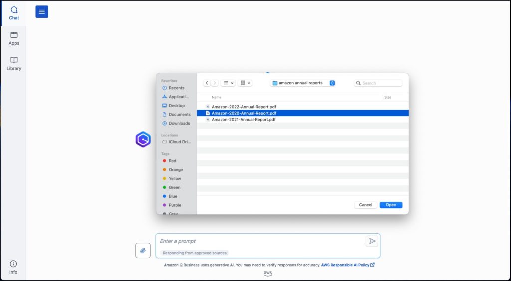 Amazon Q Conversational User Interface File Upload