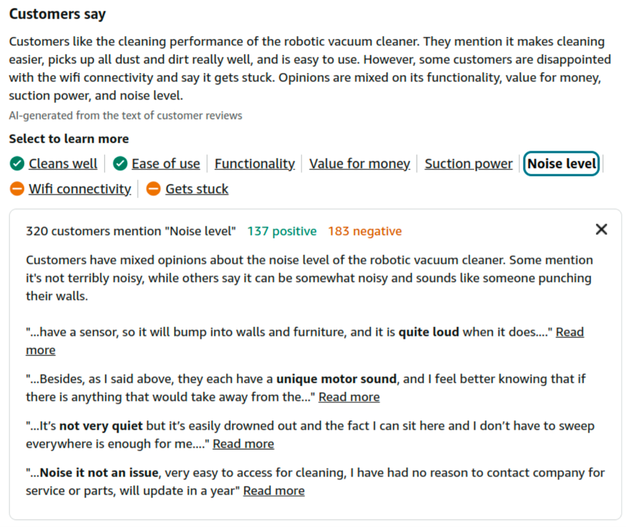 An example product review highlights for a product.