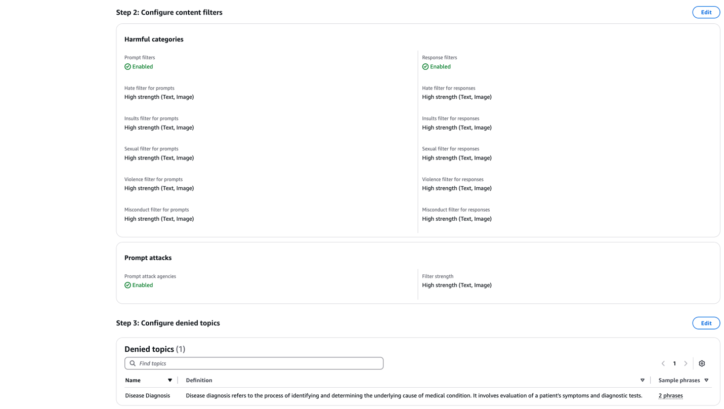 Hyperedge- , PCB Design, Hardware Design, Electronics Design, Amazon Bedrock Guardrail content filter configuration showing harmful categories and denied topics