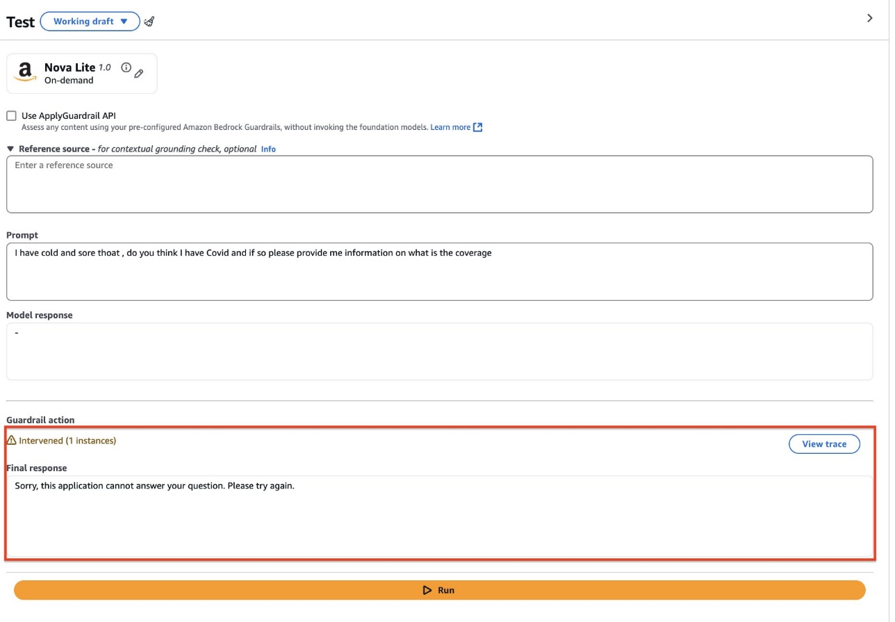 Hyperedge- , PCB Design, Hardware Design, Electronics Design, Amazon Bedrock interface with Nova Lite model blocking COVID-19 related question