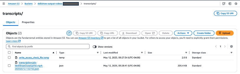 Hyperedge- , PCB Design, Hardware Design, Electronics Design, Amazon S3 management console displaying transcripts folder contents, including JSON output and temp file
