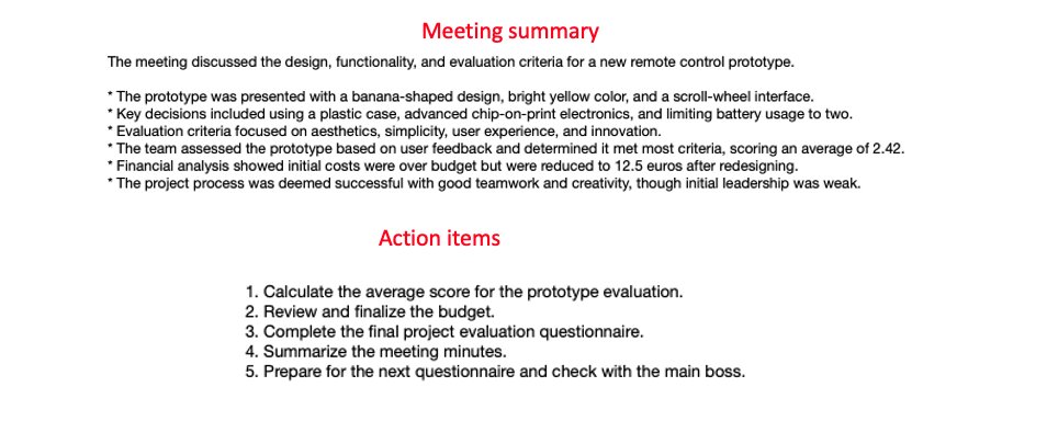 example of meeting and action item summarization