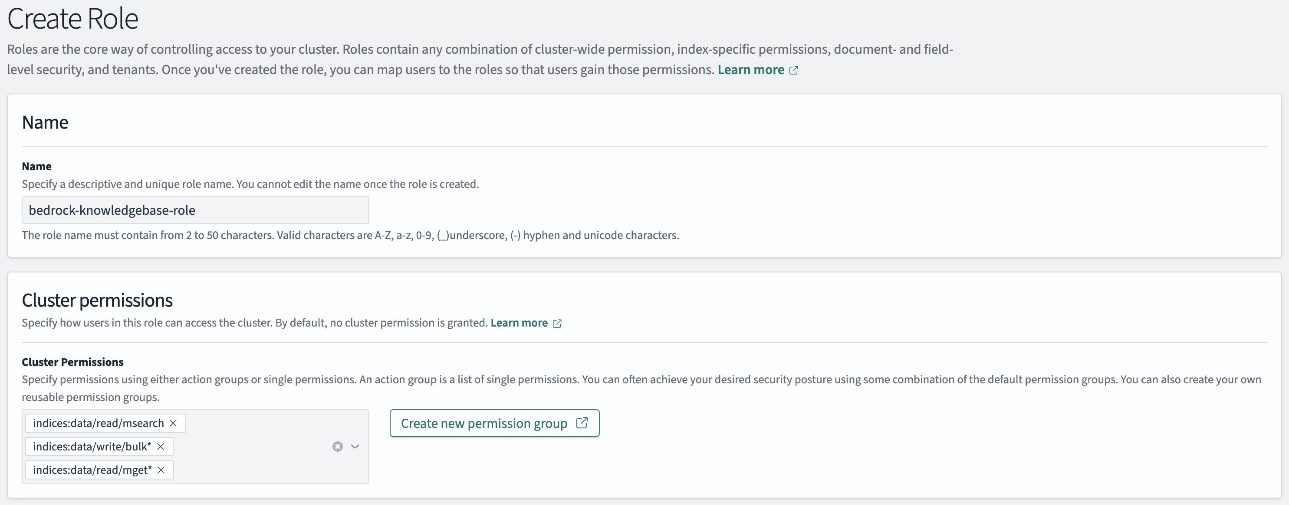 Amazon OpenSearch Dashboard Role Creation