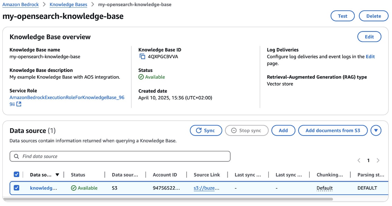 Bedrock Knowledge Base Sync Job