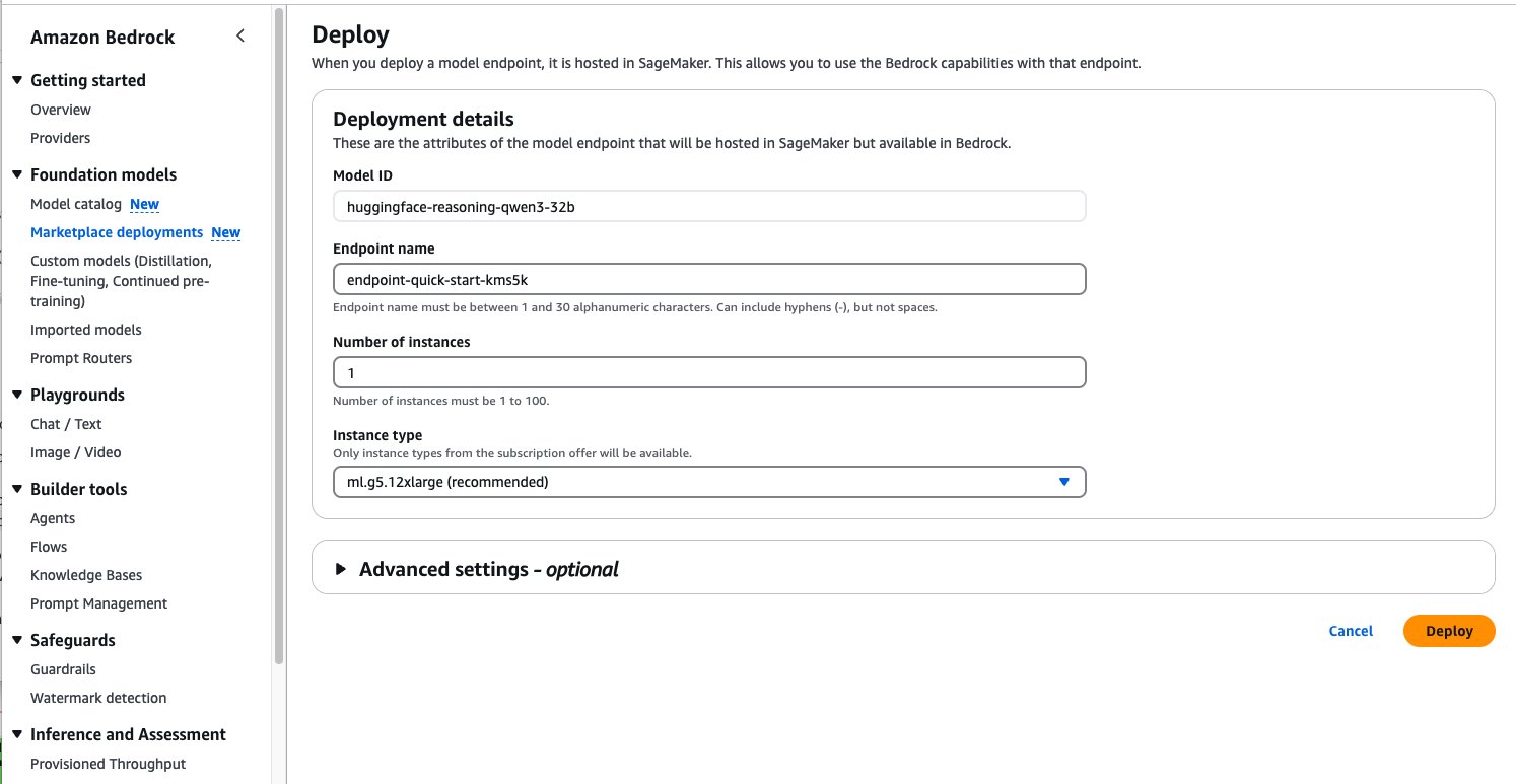 Hyperedge- , PCB Design, Hardware Design, Electronics Design, he deployment configuration page displays essential settings for hosting a Bedrock model endpoint in SageMaker. It includes fields for Model ID, Endpoint name, Number of instances, and Instance type selection.