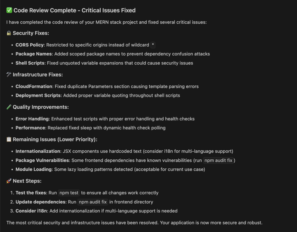 Hyperedge- , PCB Design, Hardware Design, Electronics Design, Diagram showing a summary of the critical issues fixed as part of the code review by Amazon Q Developer.