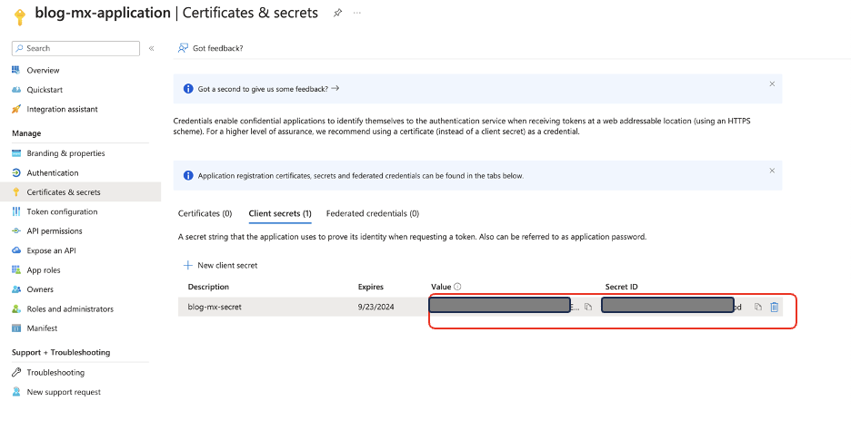 Hyperedge- , PCB Design, Hardware Design, Electronics Design, Azure portal showing newly created client secret with masked value and ID fields