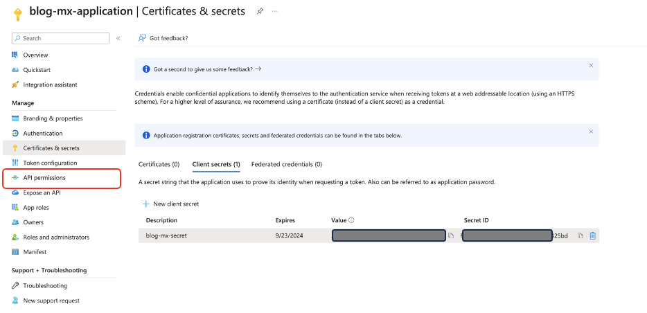 Hyperedge- , PCB Design, Hardware Design, Electronics Design, Azure portal showing API permissions menu selection with active client secret configuration