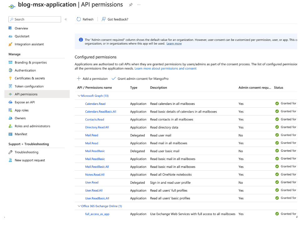Hyperedge- , PCB Design, Hardware Design, Electronics Design, API permissions list showing Microsoft Graph and Exchange Online access settings