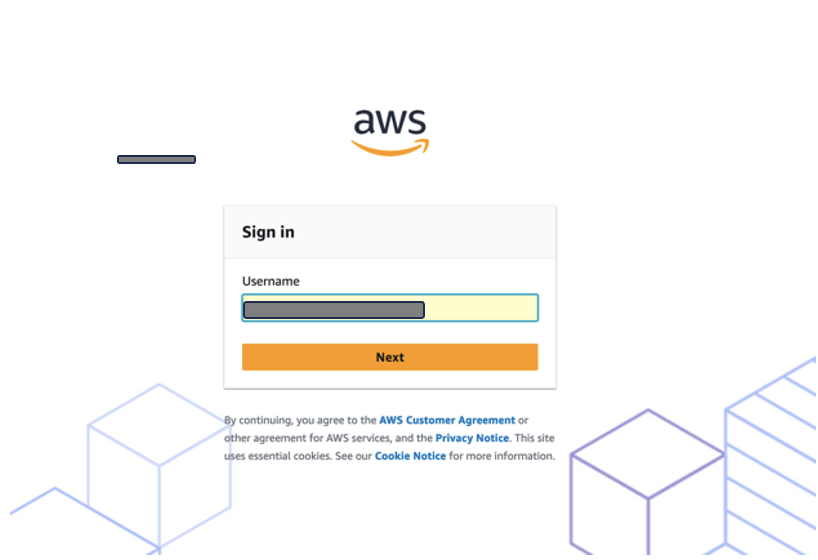Hyperedge- , PCB Design, Hardware Design, Electronics Design, AWS sign-in page with username field and Next button