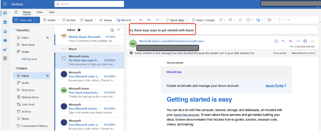 Hyperedge- , PCB Design, Hardware Design, Electronics Design, Microsoft Outlook inbox showing Azure welcome email with getting started information