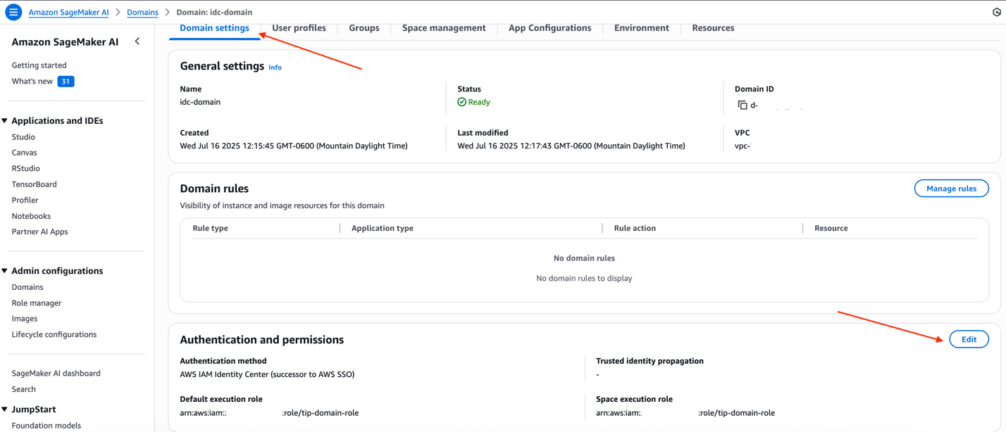 screenshot of a edit domain workflow