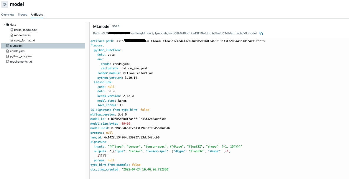 Hyperedge- , PCB Design, Hardware Design, Electronics Design, MLflow model configuration details showing Python environment and TensorFlow specifications