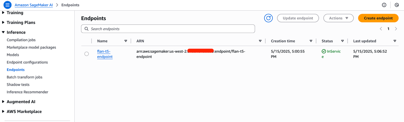 Hyperedge- , PCB Design, Hardware Design, Electronics Design, AWS SageMaker console displaying active endpoint with InService status and creation details