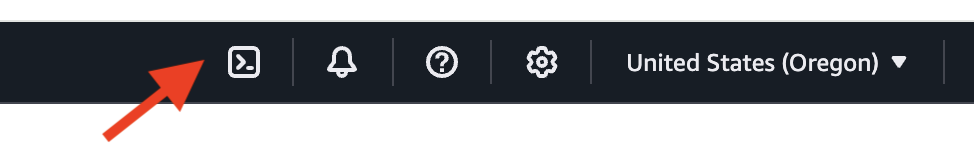 Hyperedge- , PCB Design, Hardware Design, Electronics Design, AWS Navigation bar with CloudShell icon highlighted by red arrow