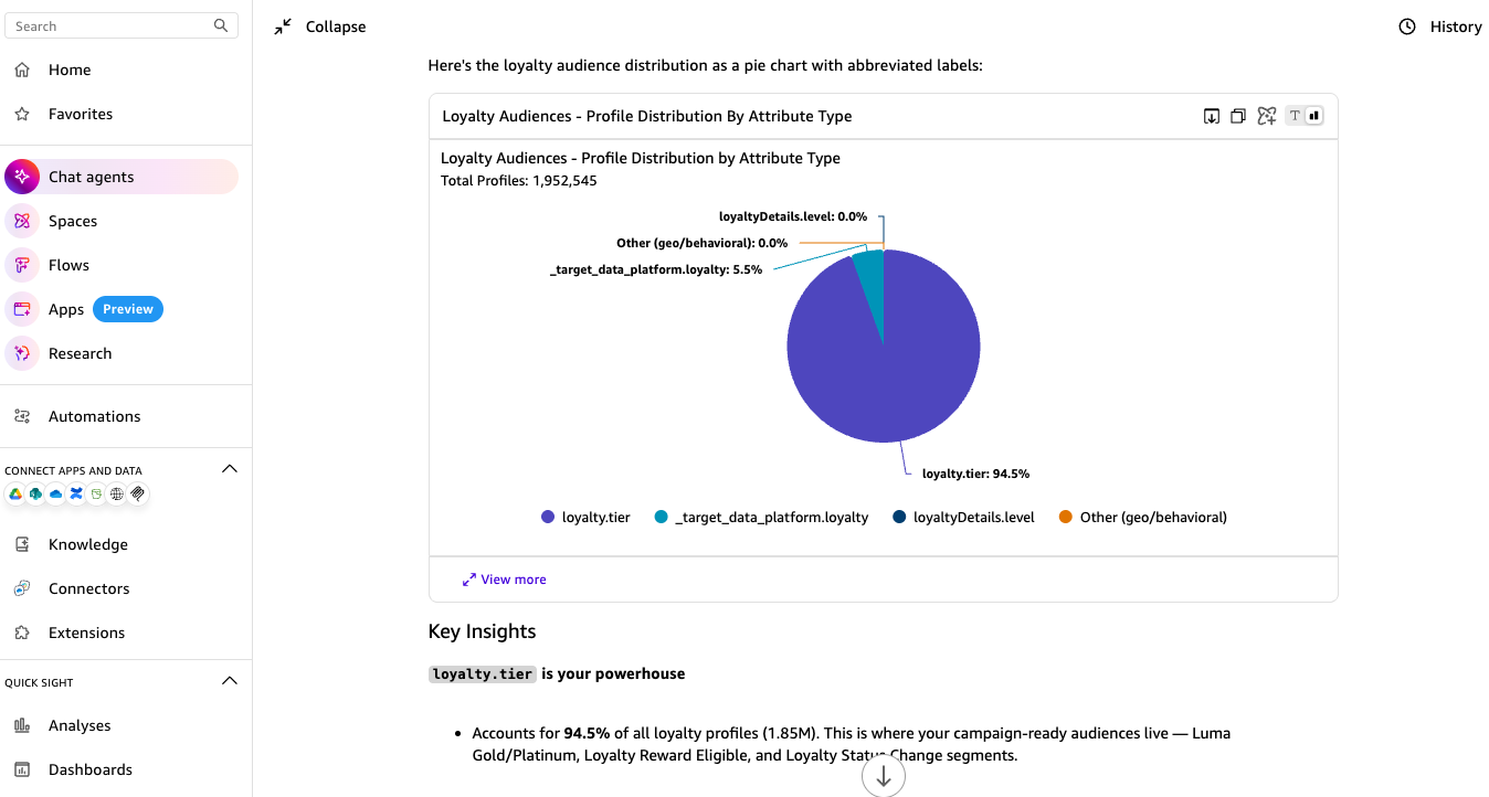 Hyperedge- , PCB Design, Hardware Design, Electronics Design, Loyalty audience distribution grouped by attribute type with segment-level observations in the chat panel