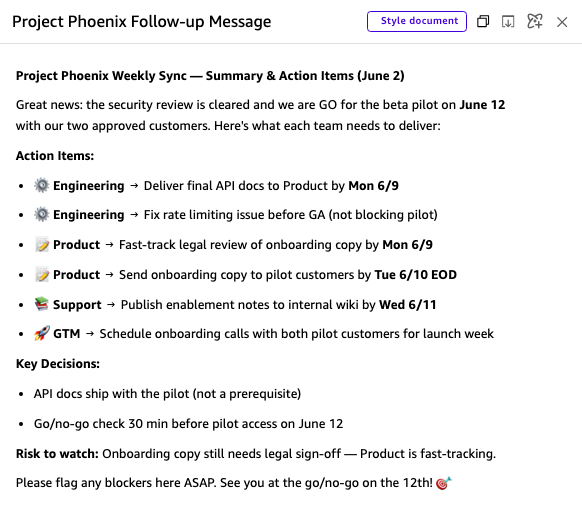 Hyperedge- , PCB Design, Hardware Design, Electronics Design, Assistant follow-up response with a drafted message for the Project Phoenix Webex space