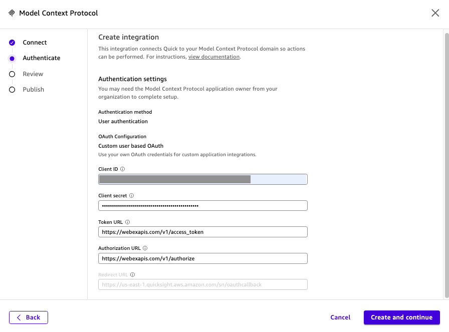 Hyperedge- , PCB Design, Hardware Design, Electronics Design, Amazon Quick connector configuration showing the Webex token URL and authorization URL fields