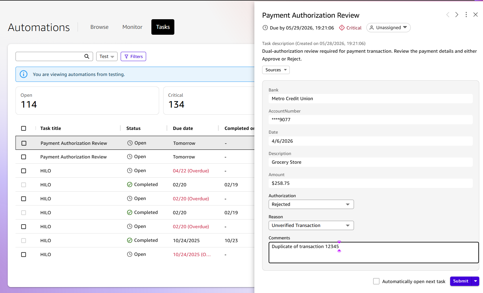 Hyperedge- , PCB Design, Hardware Design, Electronics Design, HITL task in the Task Center showing transaction context and authorization form fields for analyst review