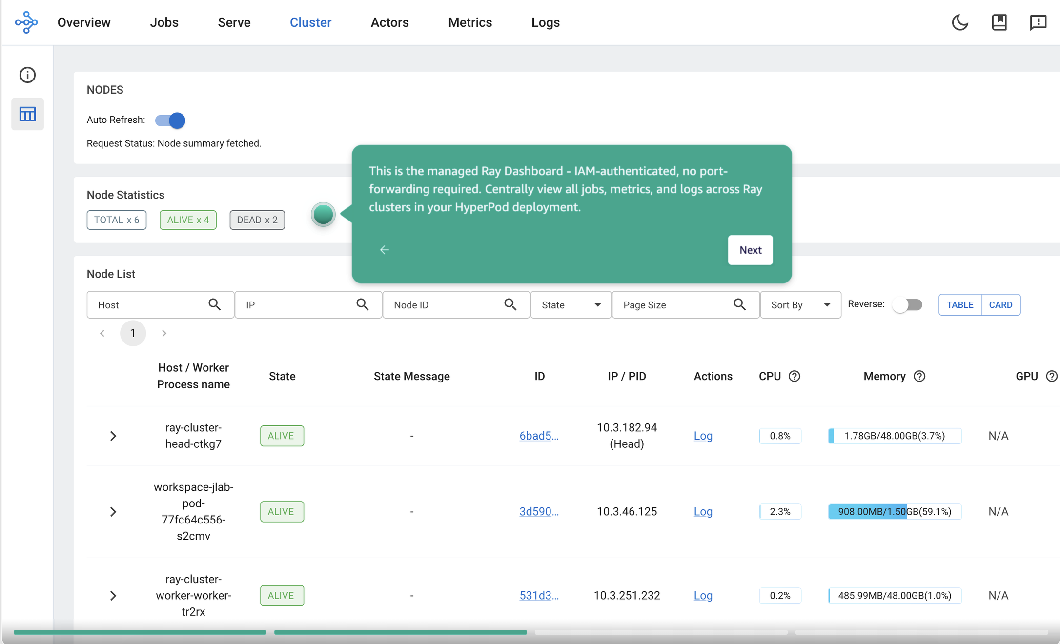 Hyperedge- , PCB Design, Hardware Design, Electronics Design, Ray Dashboard showing cluster health, running jobs, and node status